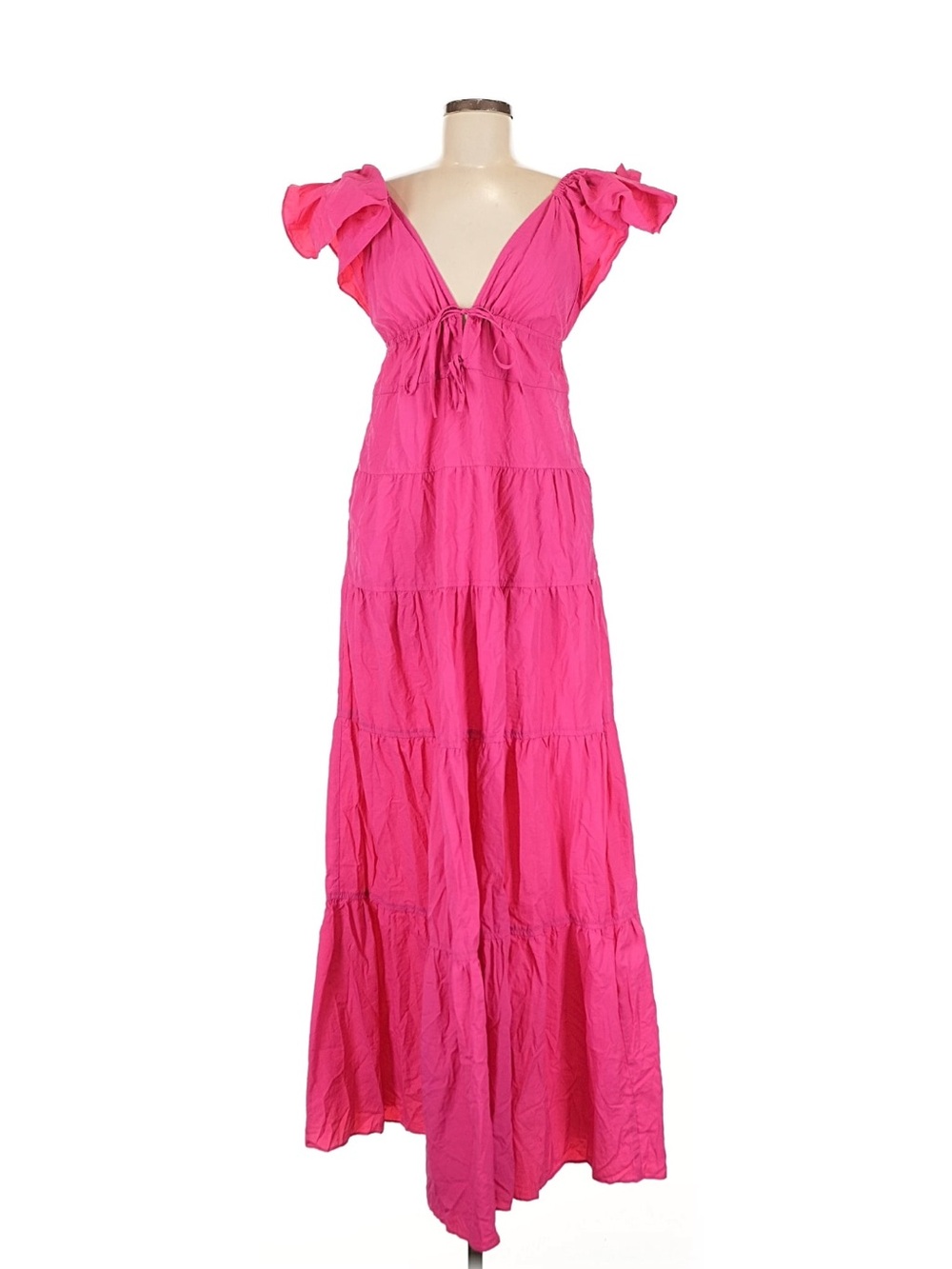 Buddy Love Hot Pink Tiered Maxi Dress with Ruffle Cap Sleeves